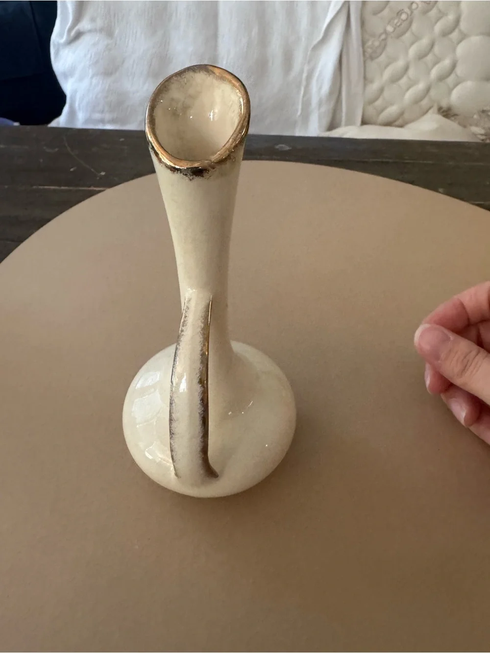 Vintage Ivory Pitcher Vase with 22kt Gold Trim